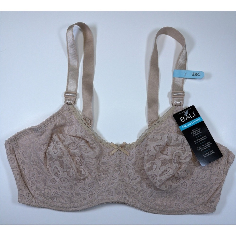 Bali Lace 'N Smooth Stretch Lace Bra 38C Shaping Support Style DF3432 Nude NWT